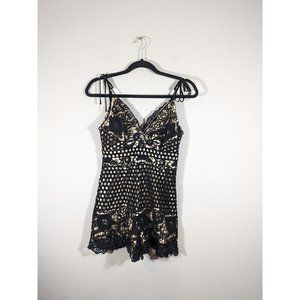 Tea & Cup Black Crochet Party Cotton Romper Women's Size S
